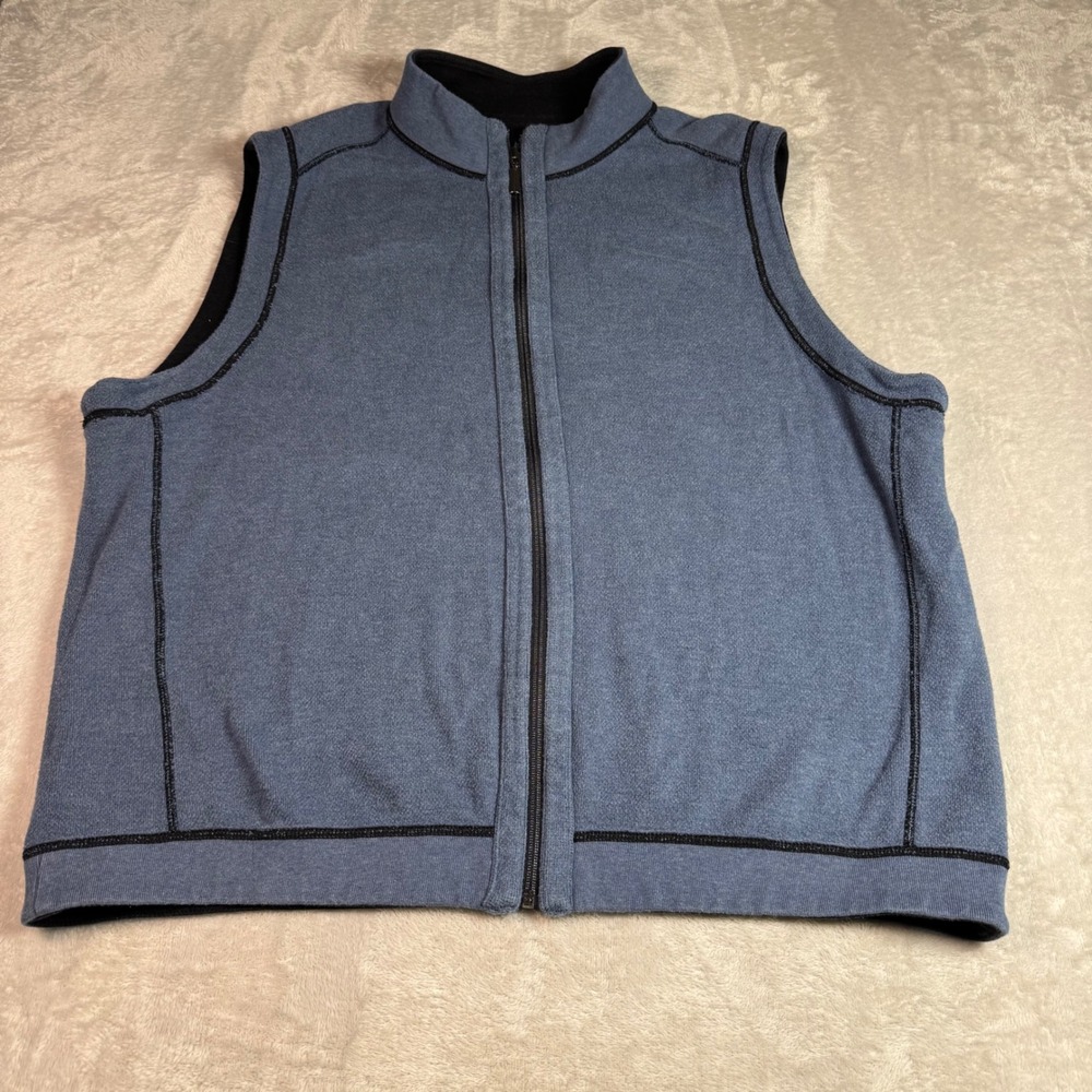Tommy Bahama Reversible Full Zip Vest Blue Black Mens 2XL Contrast Stitching‎